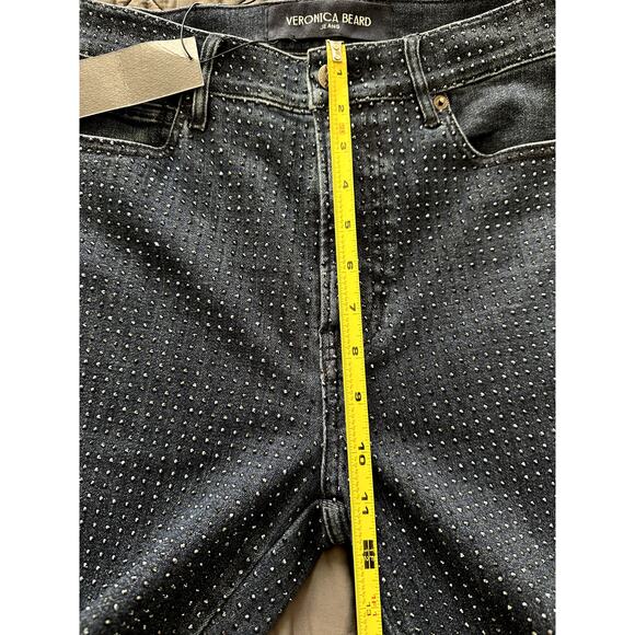 Veronica Beard Carson High Rise Ankle Flare Jeans Rhinestones Indigo Size 26 New - Picture 6 of 11